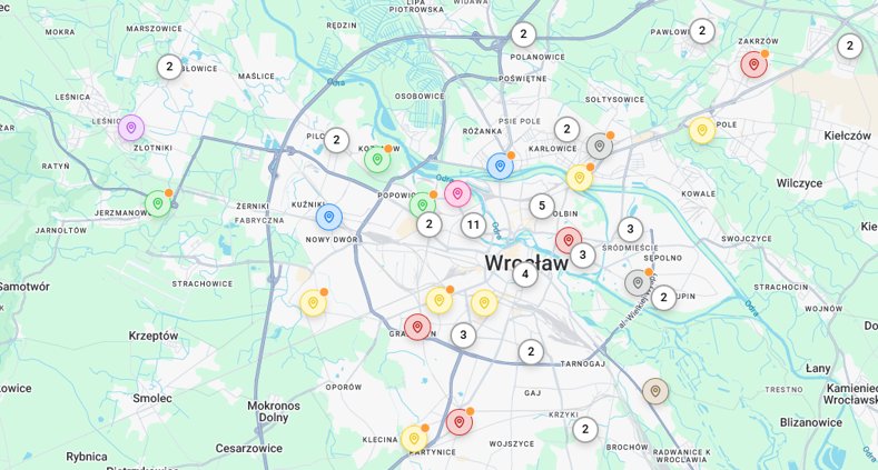 Mapa Wrocławia z zadaniami